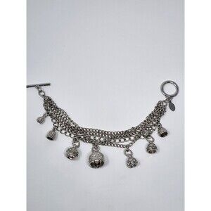 Chicos Silver Tone Multichain Bells Charm Bracelet Toggle Silvertone